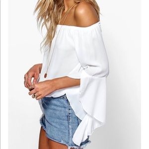 White Off the Shoulder Bell-sleeve Top